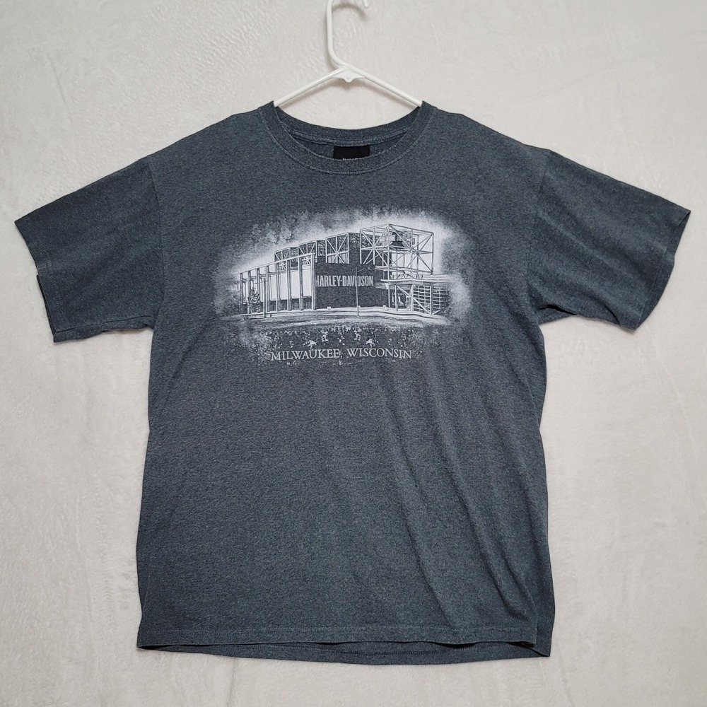 Harley‎ Davidson Museum Mens T Shirt Size L Large Gray Short Sleeve Casual